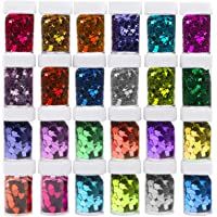 Kurtzy Set de Frascos de Lentejuelas Estrellas y Corazones (Pack de 24) Botes Confeti Brillante – Lentejuelas para…